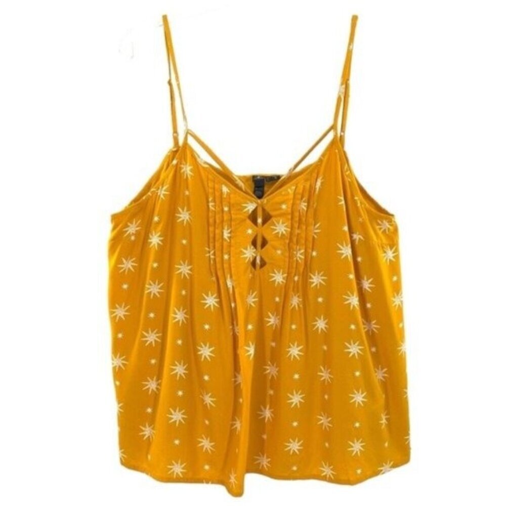 Women’s Mustard Yellow Star Print Spaghetti Strap Tank Top